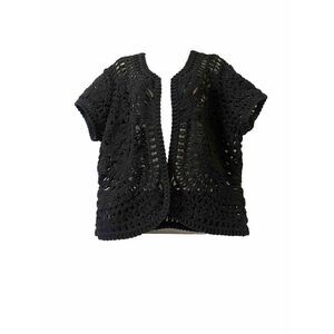 Coldwater Creek Black Knotted Brocade Short Open Front Bolero Jacket/Vest Sz 18